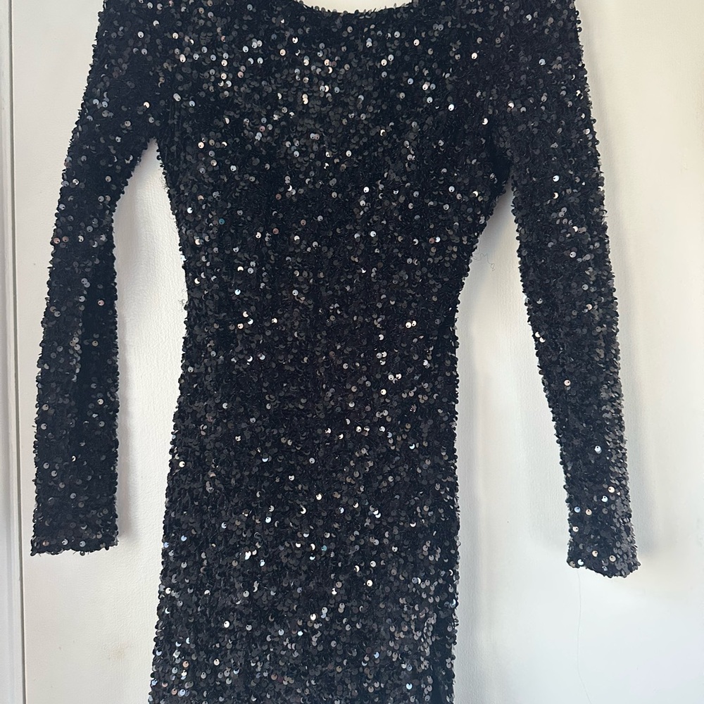 Black Bodycon Long Sleeve Sequin Dress for Cocktail